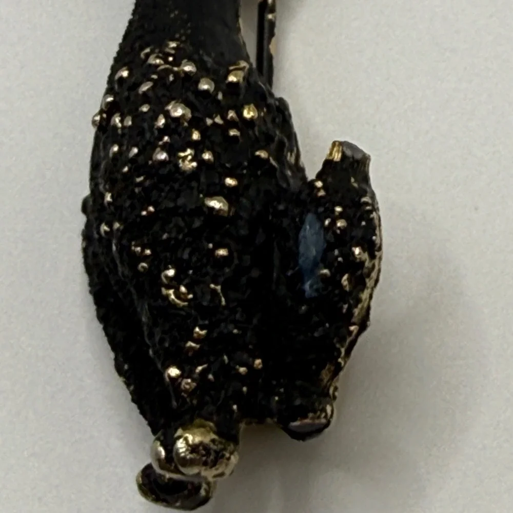 Mamselle Vintage Black Textured Poodle Brooch Gold Tone Red Rhinestone Eye Pin